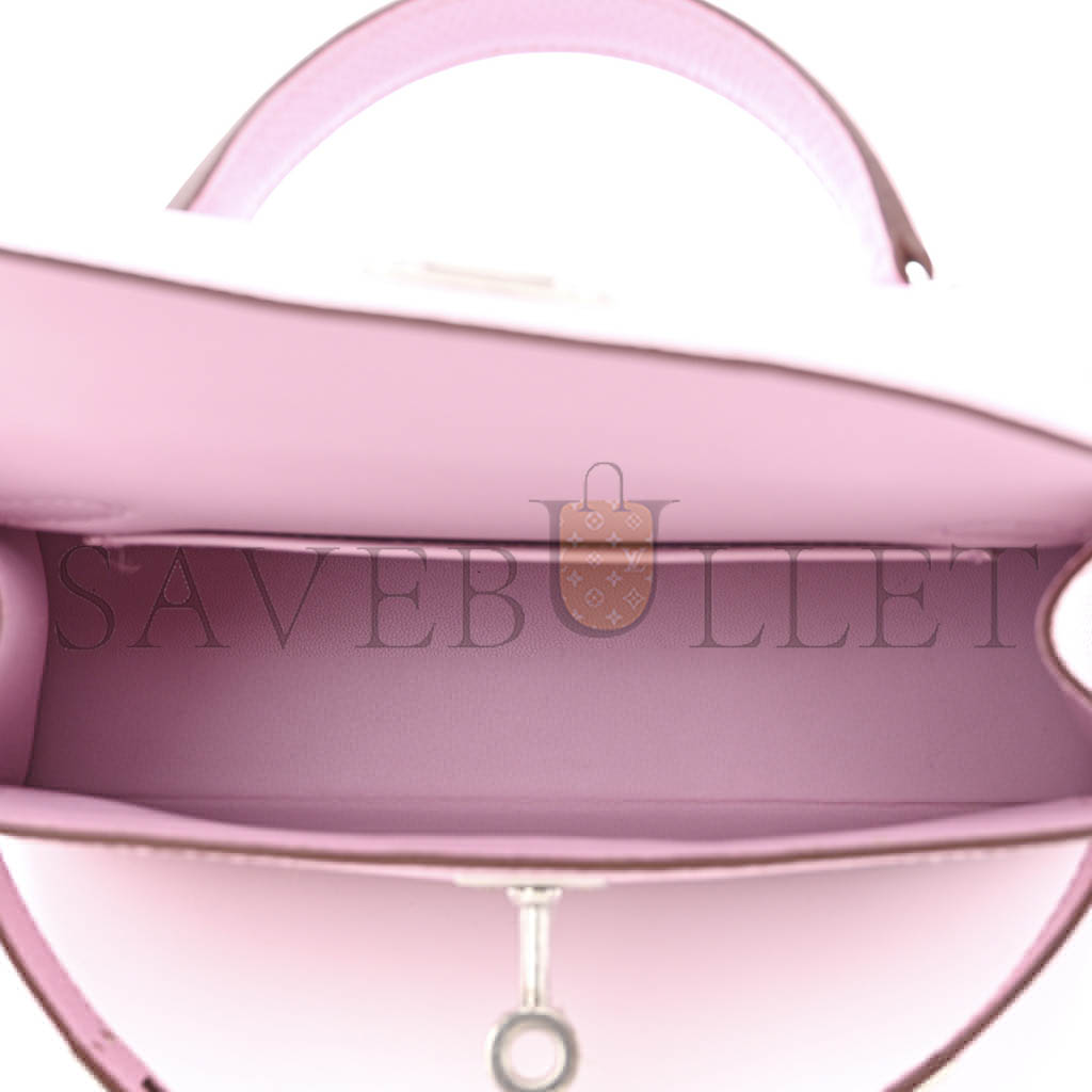 HERMÈS EPSOM MINI KELLY LL CHERRY BLOSSOM PINK SILVER BUCKLE (19*12*5.5cm)